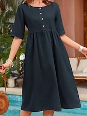 preiswerte Kleider-Damen Langes Kleid Maxikleid Baumwoll-Leinen-Kleider Freizeitkleid Basic Lässig Urlaub Täglich Normale Passform Einfach Kurzarm Rundhalsausschnitt Marineblau Grün Khaki Sommer