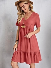 economico Abiti da ufficio-abito da lavoro da donna abito casual abito a trapezio elegante da ufficio quotidiano abito lungo abito lungo patchwork scollo a V manica corta tinta unita vestibilità regolare nero rosa rosso estate