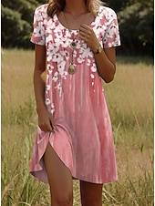abordables Robe Fleurie-Robe mini femme Robe décontractée Robe petite Robe T-shirt Robe tee Robe d&#039;été Décontractée Vacances Quotidienne Coupe régulière Florale Manches courtes Col ras du cou Rose Vert Été