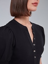 economico Bluse e camicie-Per donna Tinta unica Formale All&#039;aperto Ufficio Manica a Palloncino Nero Rosa Manica a sbuffo Manette Bottoni Davanti Manica Corta Elegante Moda Casual Quotidiano Dentellato Estate Primavera