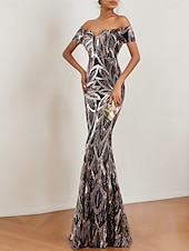 preiswerte Sekt-Meerjungfrau/Trompete Abendkleid elegantes Kleid formelle Hochzeit bodenlang ärmellos schulterfrei Pailletten mit Glitzerquaste 2025