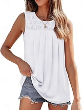 voordelige Dames eenvoudige tops-Dames Blouse Effen Kleur Basic Casual Mouwloos Strakke ronde hals Normale tops Dagelijks Met ruches Wit Blozend Roze Zomer