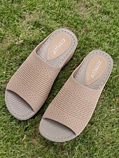 baratos Sandálias Confortáveis-sandálias femininas slip-on com cabedal em malha trançada, design aberto e sola acolchoada para uso casual no verão e conforto diário