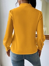billige Kvinne Enkle Topper-Dame Skjorte Bluse Helfarge Stilfull Fritid Langermet V-hals Vanlige topper Daglig Knapper Lomme Svart Hvit Gul Blå Grønn Sommer Vår