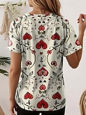 billige Blomster t-skjorte-Dame T skjorte Blomstret Fritid Kortermet Rund hals Vanlige topper Daglig Trykt mønster matt-hvit Sommer