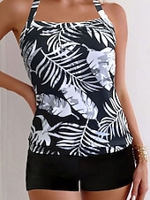 abordables Tankinis-Femme Maillots de Bain Bikinis 2 pièces Jambe de garçon Maillot de bain Dos Nu Mince Vacances Tenues de plage Graphic Col en U Sans Manches Maillots de bain