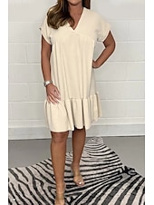 abordables Robes-Femmes Robe Longue Maxi Robe Robes inspirées du lin Hawaïen Coupe régulière Manche Courte Col en V Vert Claire Abricot Été Printemps