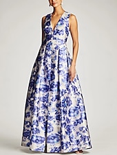 billiga Blommor-A-linjig Aftonklänning Hög Slits Klänning Strand Bröllop Formell Bröllop Gäst Golvlängd Ärmlös V-hals Ficka Satin med Blommönster Slits Ficka Derby Klänning Racedag Klänning Bröllop Gäst Klänning 2025