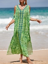 preiswerte Strandkleider-Damen Badeanzug Zudecken Schwimm-Kleid Bademode Patchwork Urlaub Strandbekleidung Blumen Graphic V Ausschnitt Kurze Ärmel Badeanzüge