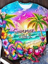 ieftine tricou Art &amp; Design-Pentru femei Tricou Cravată Scrisă Casual Manșon scurt Rotund Topuri obișnuite Zilnic Imprimeu Verde Deschis Roz Îmbujorat Mov Curcubeu Vară