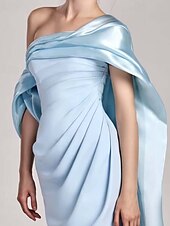 abordables BLEU-Fourreau / Colonne Robes de soirée Elégant Robe Formel Utilisation Longueur Sol Sans Manches Epaules Dénudées Satin avec Plissé 2025