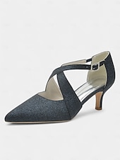 economico Semi-formale-tacchi a gattino con cinturino incrociato glitterato bianco e fibbia in strass – scarpe eleganti da donna per eventi formali