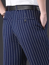 baratos Solto-Homens Social Calças Calças de Terno Bolsos Listas Perna reta Tecido Respirável Resistente a rugas Comprimento total Formal Casamento Festa Moda Estilo Clássico Preto Branco