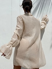 voordelige Kaftans-Dames Zwemkleding Bedekken Zwemjurk Zwempak Netstof Vakantie Strand Kleding Effen Lange mouw Badpakken