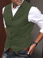 cheap Men&#039;s Vest-Men&#039;s Vest Gilet Wedding Event / Party Daily Fashion Business Spring &amp;  Fall Buttons Pocket Polyester Comfortable Solid Color Single Breasted One-button Lapel Regular Fit Black Light Brown Green Army