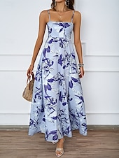 economico Abiti eleganti floreali-Per donna Vestito maxi Abito casual Abiti Boho Chic Boemia stile sveglio Moda Da mare Giornaliero Spiaggia Morbido Floreale Fantasia geometrica Senza maniche Con bretelline Blu Fucsia Estate