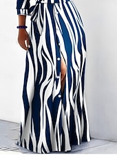 ieftine Rochii tip cămașă-Pentru femei Rochie Maxi Rochii Tip Cămașă Rochie casual Rochie A line Stilat Casual Vacanță Zilnic Fit regulat Dunga Manșon Lung Guler Cămașă Bleumarin Albastru piscină Vară