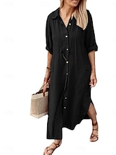 Жен. Длинное платье Платья из хлопка и льна Повседневное платье Элегантный стиль Стиль Классический Отпуск Повседневные Свидание Свободное облегание Полотняное плетение Длинный рукав Недорогие платья из хлопка и льна с принтом-Жен. Длинное платье Платья из хлопка и льна Повседневное платье Элегантный стиль Стиль Классический Отпуск Повседневные Свидание Свободное облегание Полотняное плетение Длинный рукав