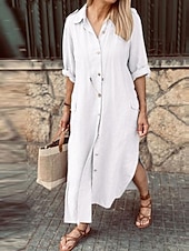 Жен. Длинное платье Платья из хлопка и льна Повседневное платье Элегантный стиль Стиль Классический Отпуск Повседневные Свидание Свободное облегание Полотняное плетение Длинный рукав Недорогие платья из хлопка и льна с принтом-Жен. Длинное платье Платья из хлопка и льна Повседневное платье Элегантный стиль Стиль Классический Отпуск Повседневные Свидание Свободное облегание Полотняное плетение Длинный рукав