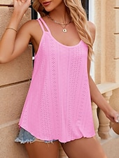 preiswerte Tank-Shirts &amp; kurze Jäckchen für Damen-Damen-Top Camisole Tank Unifarbene Stilvolle Lässige Ärmellose U-Hals Reguläre Tops Tägliche Ösen Weiß Gelb Pink Wein Sommer