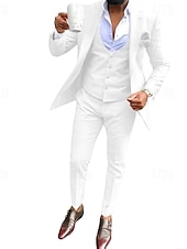 abordables Trajes formales-Trajes de boda para hombres Trajes de regreso a casa Blanco Rojo Sólido Ajuste estándar 3 piezas de un solo botón