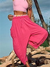 preiswerte Schlichte Hose aus Baumwollleinen-Damen Shorts aus Baumwollleinen Leinen-inspirierte Hosen Hose aus Baumwollleinen Mode Streetwear Knöchellang Mittlere Taillenlinie Einfach Tasche Elastischer Bund Bequem Weich Mikroelastisch Outdoor