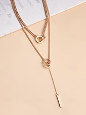 voordelige Dames ketting-gelaagde zilveren ketting met cirkel- en staafhanger, minimalistische statement sieraden voor vrouwen, perfect voor feestjes, dates en dagelijks gebruik