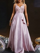 ieftine Rochii de Domnișoare de Onoare-Linia -A Rochie Domnișoară Onoare În V Fără manșon Elegant Lungime Podea Nailon cu Eșarfă / Panglică 2022