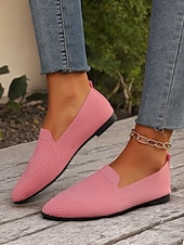 preiswerte Ballerinas für Damen-rosafarbene Slipper aus Strick für Damen mit atmungsaktivem Design – leicht und bequem für die Freizeit, die Arbeit und auf Reisen