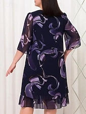 tanie Eleganckie sukienki kwiatowe-Damskie Długa sukienka sukienka maxi Codzienne sukienki Sukienka A line Elegancki Codzienny Urlop Codzienny Regularny Kwiaty Rękaw 1/2 Półgolf Fioletowy Lato Wiosna Jesień
