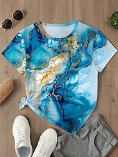 voordelige Kunst &amp; Design t-shirt-Dames T-shirt Marmeren afdrukken Casual Korte mouw Ronde hals Normale tops Dagelijks Afdrukken blauw Zomer Lente