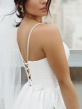 economico Abiti bianchi-Impegno Piccola Laurea Abiti Bianchi Vestiti da Sposa A-Line Spalline Sottile Senza Maniche Corti  Mini Abiti da Sposa in Raso Con Pieghe 2025