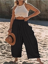 preiswerte Schlichte Hose aus Baumwollleinen-Damen Shorts aus Baumwollleinen Leinen-inspirierte Hosen Hose aus Baumwollleinen Mode Streetwear Knöchellang Mittlere Taillenlinie Einfach Tasche Elastischer Bund Bequem Weich Mikroelastisch Outdoor