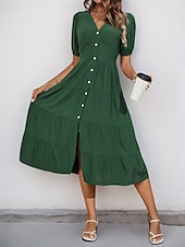 ieftine Rochii florale-Pentru femei Rochii Midi Rochie casual Rochie leagăn Rochie A line De Bază Casual Vacanță Zilnic Fit regulat Simplu Manșon scurt În V Trifoi Vară