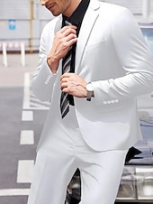 abordables Blazers para hombre-Hombre Graduación Conjunto chaqueta Negocio Fiesta de Cóctel Fiesta de Boda Moda Casual Primavera &amp; Otoño Poliéster Color sólido Botones Bolsillo Cómodo Botonadura Simple Chaqueta de sport Negro