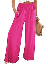 economico gamba larga e vita alta-Per donna A zampa Chino Di tendenza Streetwear Lunghezza intera Vita alta Liscio Tasche Cinturino elastico comodo Morbido Comodo Media elasticità Esterno Strada Aalbicocca Fuschia Estate Primavera