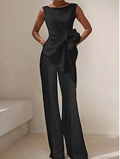 olcso Nadrágruhák és Jumpsuits-Overálok Estélyi Ruha Elegáns Ruha Esküvői Vendég Padló Hosszú Ujjatlan Csónaknyakú Sátán Virágos Masnikkal Aszimmetrikus Halmozás