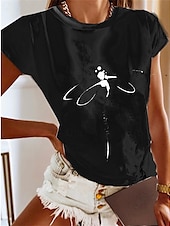 cheap Animals tee-Women&#039;s T Shirt Dragonfly Basic Short Sleeve Round Neck Regular Tops Daily Weekend Print Black White Blue Gray Summer
