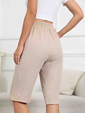 billiga Shorts i bomullslinne-Dam Shorts i bomullslinne Shorts Lättvikt Ledigt Knelängd Mellanhög midja Slät Ficka Snörning Mateial som andas Bekväm Oelastisk Ledigt / vardag Helgen Marin Svart Vit Kaki Sommar Vår Normal
