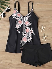 billiga Tankinis-Dam Badkläder Tankini 2 st Pojkeben Baddräkt Öppen rygg Hög midja Semester Standkläder Paisley V-hals Ärmlös Baddräkter