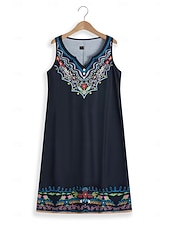 levne Boho šaty-Dámské mini šaty Petite šaty T-shirt šaty Tee šaty Sluneční šaty Letní šaty Módní Moderní Zralý Venku Dovolená Příležitostné Standardní střih Květinové Bez rukávů Rozdělený výstřih Žluté Fialové Letní