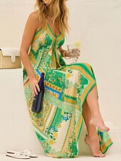 economico Abiti da vacanza-Per donna Vestito maxi Abito casual Vestito svasato Abito linea A Abito sottoveste Moda Informale Da mare Giornaliero Standard Motivo cashemire Color Block Senza maniche Con bretelline Rosso Verde