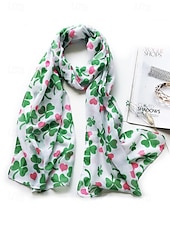 economico Sciarpe da donna-sciarpa trifoglio di San Patrizio per donna, leggera sciarpa con stampa trifoglio, accessorio verde festoso per feste, celebrazioni e uso quotidiano