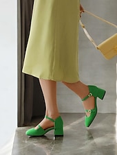economico Anni &amp;#39;50-scarpe da donna con tacco a blocco mary jane retrò – pelle verniciata verde brillante con cinturini regolabili, perfette per ufficio, feste e outfit casual