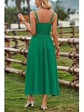 economico Abiti da vacanza-Per donna Vestito maxi Abito casual Abito linea A Abito sottoveste Moda Essenziale Informale Da mare Giornaliero Standard Liscio Senza maniche A V Giallo Verde Estate Primavera