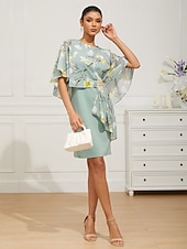 ieftine Rochii florale elegante-Pentru femei Rochii Lungime Genunchi Rochie pentru invitata de nunta Rochii din Șifon Elegant Oficial Invitat la nunta Potrivire Formă Floral Manșon Jumate Stil Nautic Verde Deschis Vară Primăvar