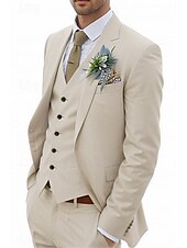 cheap Wedding Suits-Men&#039;s Wedding Linen Suits Sky Blue Sage Summer Solid Colored Tailored Fit 3 Piece Single Breasted One-button