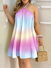 olcso Sundresses-Női Mini ruha hétköznapi ruha Slip ruha Stílusos Alkalmi Vakáció Napi Normál Ombre Csík Ujjatlan Kötőfék nyaka Sötétkék Bíbor Nyár