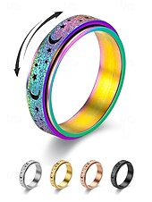 economico Gioielli da uomo-anello spinner da uomo con design a luna e stelle – regolabile, in acciaio inossidabile e che cambia colore, ideale per alleviare lo stress e per l&#039;abbigliamento casual
