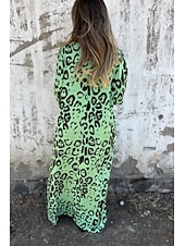 levne Tisknout květinové šaty-Dámské Maxi šaty Volnočasové šaty Boho Chic šaty Čechy Na běžné nošení Cikánský Dovolená Denní Plážové Volný Leopard 3/4 délka rukávu Do V Vodní modrá Trávová zelená Léto Jaro